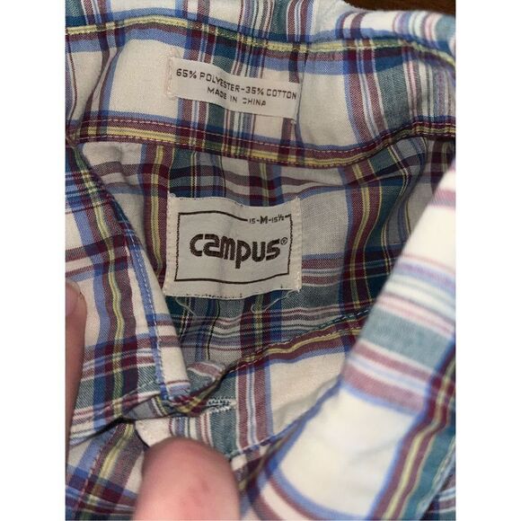 Vintage Campus Plaid Collar Shirt Mens Western Pearl Snap Medium - Picture 2 of 5